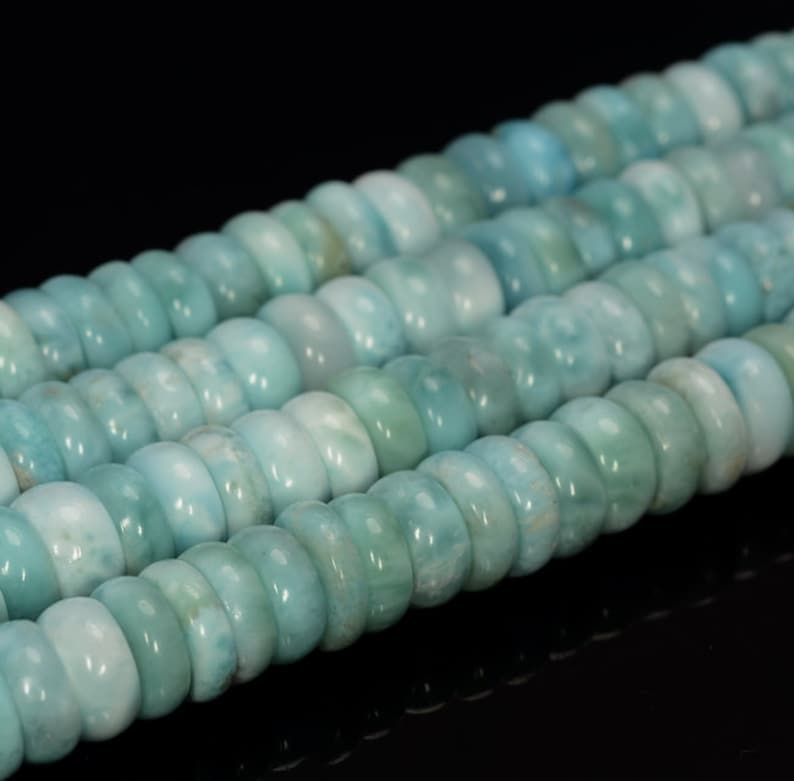 80006165-109 Genuine Dominican Larimar Gemstone Grade AAA Blue 6x2-7x3MM Rondelle Slice Loose Beads 4 inch