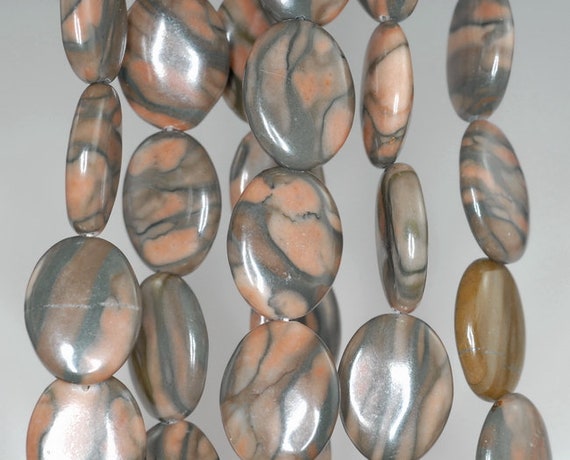 30x20mm Ribbon Jasper Gemstone Oval Loose Beads 7 Inch Half
