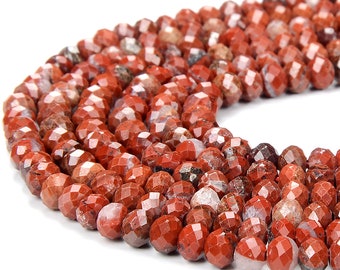 Natural Red White Brecciated Jasper Gemstone Grade A Micro Faceted Rondelle 3X2MM 4X3MM Loose Beads (P88)