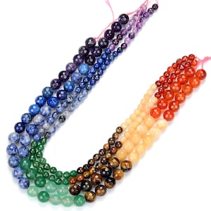Natural 7 Chakra Gemstone Faceted Round 4MM 6MM 8MM 10MM Loose Beads Full Strand(D453)