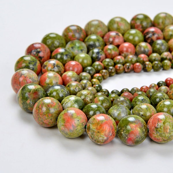 8mm Natural Unakite Gemstone AAA Green Round Loose Beads 15.5 inch Full Strand BULK LOT 1,3,5,10 and 50 (90114587-243)