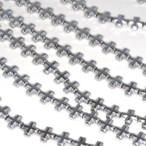 8MM Silver Hematite Gemstone Cross Loose Beads 15.5 inch Full Strand (80000078-A38)