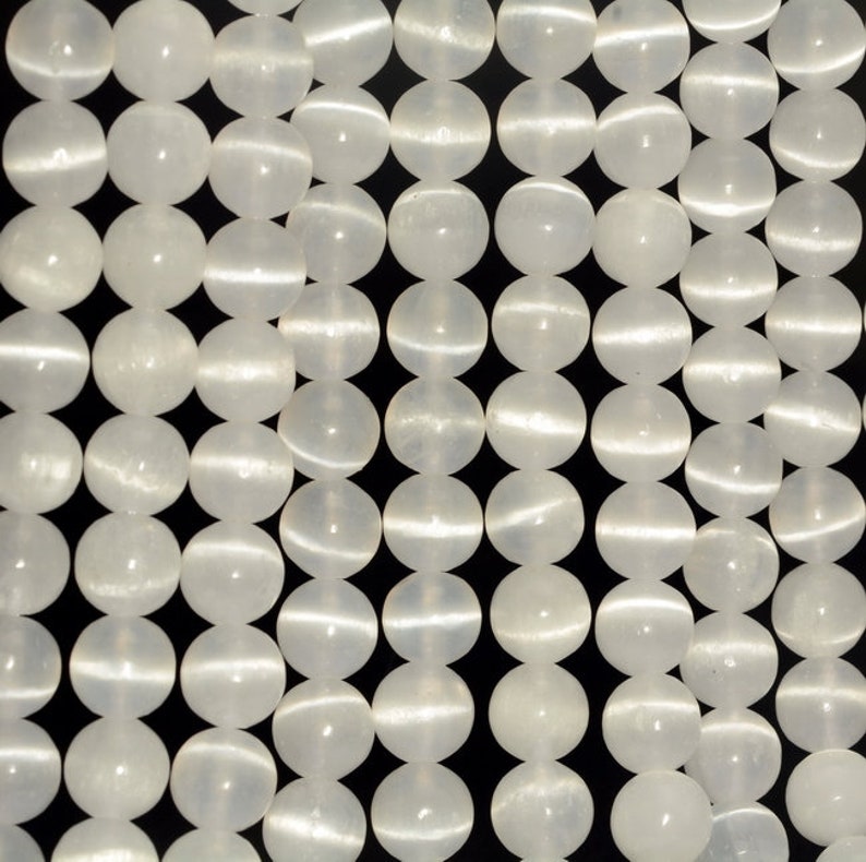 8mm Genuine Selenite White Cat/'s Eye Gemstone Grade AAA Round Loose Beads 15.5 inch Full Strand 80006788-A210