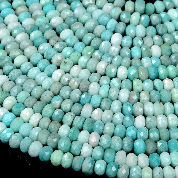 Natural Peruvian Amazonite Gemstone Grade AAA Faceted Rondelle 5X3MM 6X4MM 7X5MM Loose Beads 15 inch Full Strand (D345)