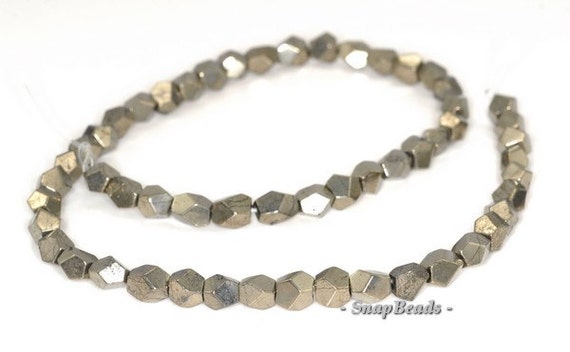 8MM PALAZZO IRON PYRITE GEMSTONE HEXAGON NUGGET CUBE 8MM LOOSE BEADS 15.5/"
