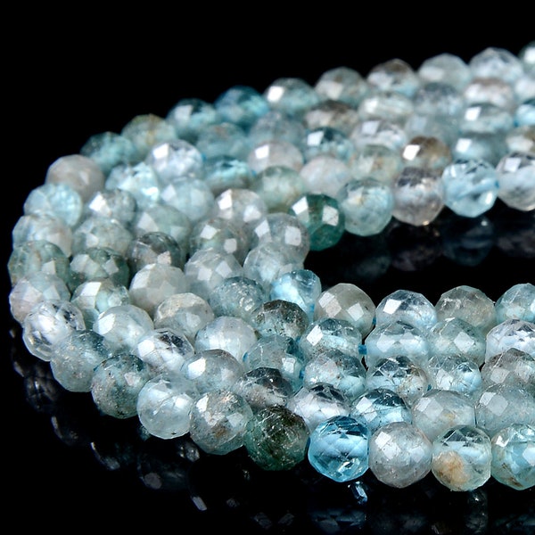 Natural Aqua Apatite Gemstone Grade A Micro Faceted Round 2MM 3MM 4MM Loose Beads 15 inch Full Strand (P50 P54)