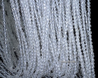 3mm Rock Crystal Clear Quartz Gemstone AAA Faceted Round Loose Beads 15.5 inch Full Strand (90181590-107-3g)