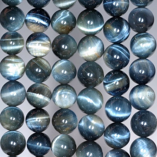 Oeil de tigre bleu naturel de 8 mm, pierre précieuse de qualité AA, œil de faucon, perles rondes en vrac, brin complet de 15,5 pouces (80002580-804)