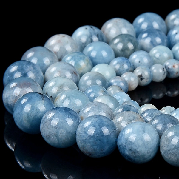 Natural Devil Blue Aquamarine Gemstone Grade AA Round 5MM 6MM 7MM 8MM 9MM 10MM 11MM 12MM 13MM Loose Beads (D396)