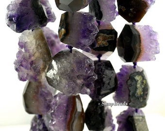 Amethyst Druzy Gemstone, Purple, Gradated Rugged Nugget Focal 36X28MM Loose Beads 16 inch Full Strand (90181577-346S)