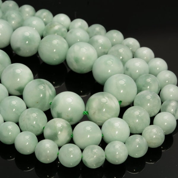 Véritable pierre de lune verte naturelle de qualité AAA 3 mm 4 mm 6 mm 8 mm 10 mm 12 mm 14 mm Perles rondes en vrac (A252)