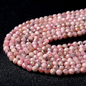 3-4MM Argentina Rhodochrosite Gemstone Grade AA Micro Faceted Round Loose Beads 15.5 inch Full Strand (80009553-P45)