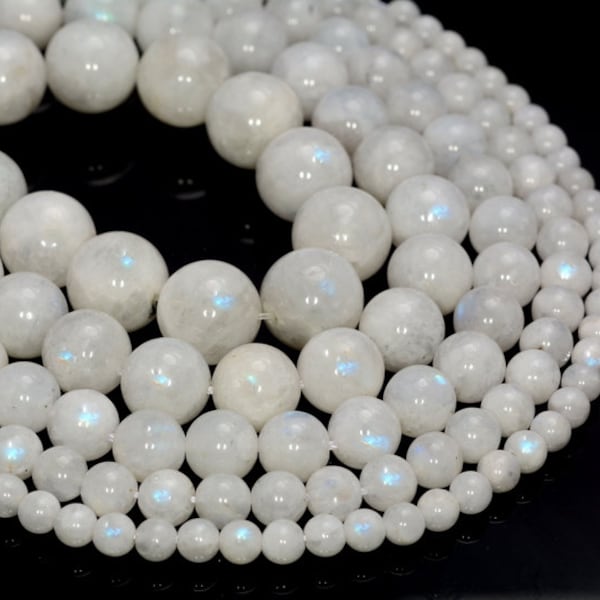 SALE !!! Genuine Rainbow Moonstone Gemstone Indian Grade AA 4mm 5mm 6mm 7mm 8mm 9mm 10mm 11mm 12mm Round Loose Beads Full Strand (499)