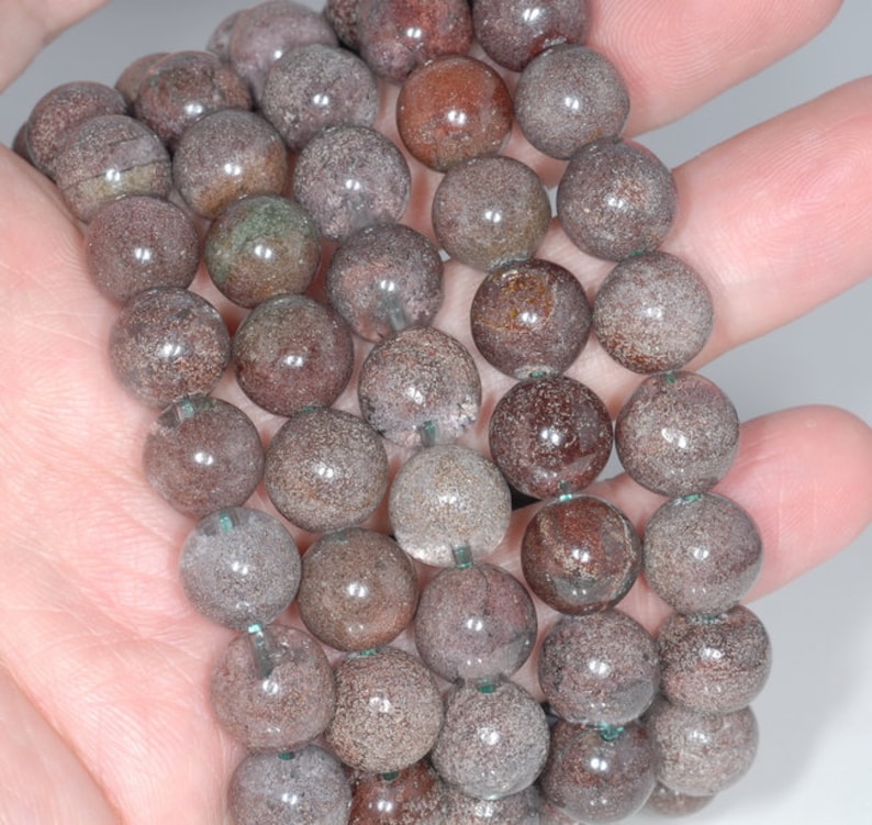 80003553-A162 12MMM Red Green Phantom Quartz Gemstone Grade A Round Loose Beads 8 inch Half Strand