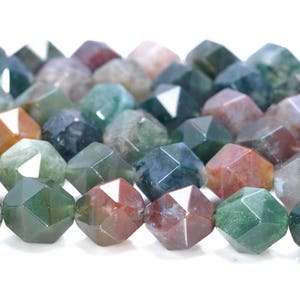 10MM Indian Agate Beads Star Cut Faceted Grade AAA Genuine Natural Gemstone Loose Beads 7.5&quot; BULK LOT 1,3,5,10 and 50 (80005189 H-M18)