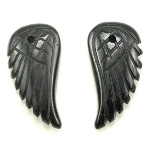 18X10MM Black Agate Gemstone Carved Angel Wing Beads BULK LOT 2,6,12,24,48 (90187203-001)