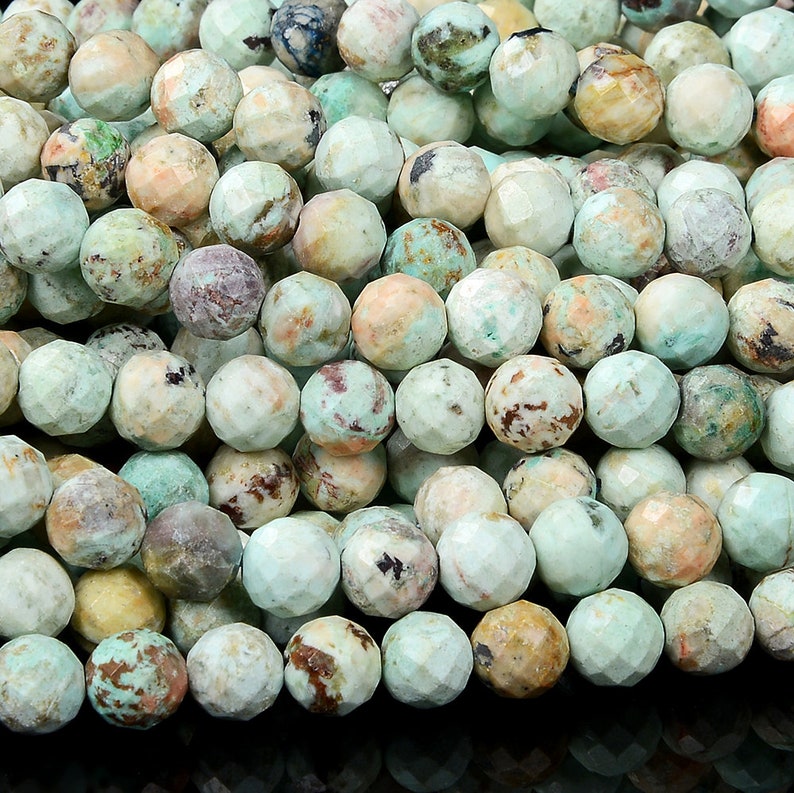 Natural Peruvian Turquoise Gemstone Grade A Faceted Round 3MM 4MM 5MM 6MM 7MM 8MM 9MM 10MM Loose Beads (D449) image 1