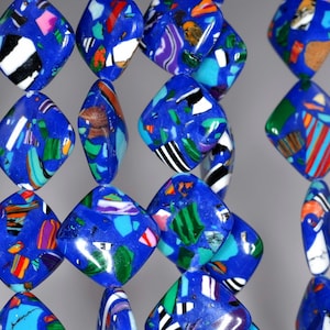18mm Matrix Turquoise Gemstone Dark Blue Mosaic Diamond Square Loose Beads 15.5 inch Full Strand (90145221-214)