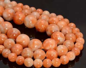 Piedra preciosa de calcita naranja de grado AAA, redonda, 6 mm, 8 mm, 10 mm, cuentas sueltas, hebra completa, media hebra (A255)