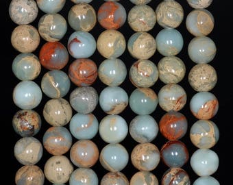 6mm NATURAL AFRICAN OPAL Sea Sediment Jasper Gemstone Blue Round Loose Beads 15.5 inch Full Strand (90184412-357)