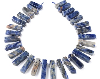 48x10-31x9MM Natural Dendritic White Opal Gemstone Gradated Slice Stick Points Loose Beads 15.5 inch Full Strand (80016522-S14)
