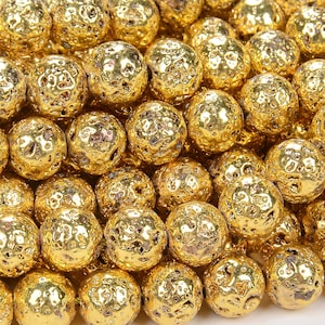 24k Gold Plated Lava Gemstone Grade AAA 6mm 8mm 10mm Round Loose Beads Full Strand (A226)