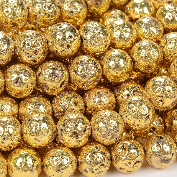 24k Gold Plated Lava Gemstone Grade AAA 6mm 8mm 10mm Round Loose Beads Full Strand (A226)