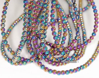 3mm Titanium Rainbow Hematite Gemstone Rainbow Round 3mm Loose Beads 15.5 inch Full Strand (90191591-148)