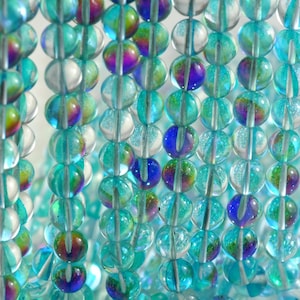 8mm Mystic Aura Quartz Titanium BI Aqua Blue Rainbow Round Loose Beads 15 inch Full Strand (90183968-362)