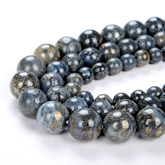 STONE BEAD BRACELET 6 MM W/GOLD BEADS COOL GREY STONE BEAD BRACELET 6 MM W/GOLD BEADS COOL GREY