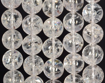 10mm Cracked Clear Quartz Rock Crystal Gemstone Round Loose Beads 15.5 inch Full Strand (90187657-695)