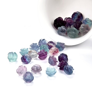 Rainbow Fluorite  Gemstone Carved Rose Flower 8MM 10MM 12MM Beads BULK LOT 5,10,20,30,50 (002)