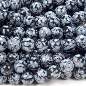 Cristobalite Snowflake Obsidian Gemstone Black White 7mm 7-8mm Round Loose Beads 15.5 inch Full Strand (355)