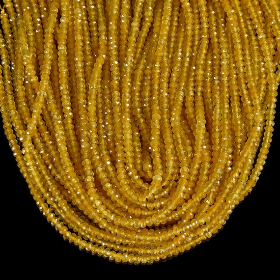Yellow Jade Gemstone Faceted Rondelle 3X2MM 4X3MM Loose Beads 13.5