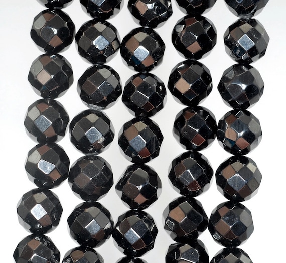Crafts 10MM BLACK JET GEMSTONE FACETED ROUND LOOSE BEADS 16