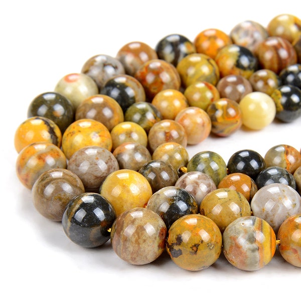 Mustard Yellow Natural Bumblebee Jasper Gemstone Grade AAA Round 7MM 8MM 9MM 10MM 11MM 12MM 13MM 14MM Loose Beads (A291 D495)