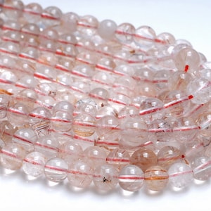 7-8MM Copper Bronze Rutilated Quartz Gemstone Round Loose Beads 15.5 inch Full Strand (80001265-A166)