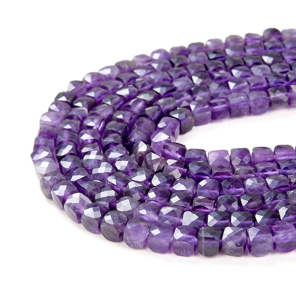 5MM  Amethyst Gemstone Grade AAA Micro Faceted Square Cube Loose Beads (P3)