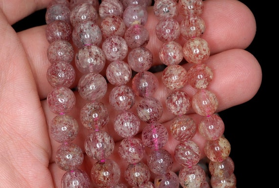 8MM RED STRAWBERRY LEPIDOCROCITE QUARTZ GEMSTONE GRADE AA ROUND LOOSE BEADS 7/"