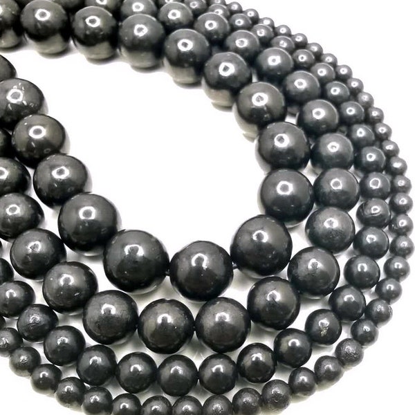 SALE! Genuine 100% Natural Shungite Smooth Gemstone Anti Radiation High Carbon Grade AAA 4mm 6mm 8mm 10mm 12mm 14mm Round Loose Beads (A276)