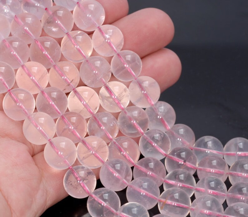 80003880-B102 12MM Translucent Pink Mozambique Rose Quartz Gemstone Grade A Round Loose Beads 7.5 inch Half Strand