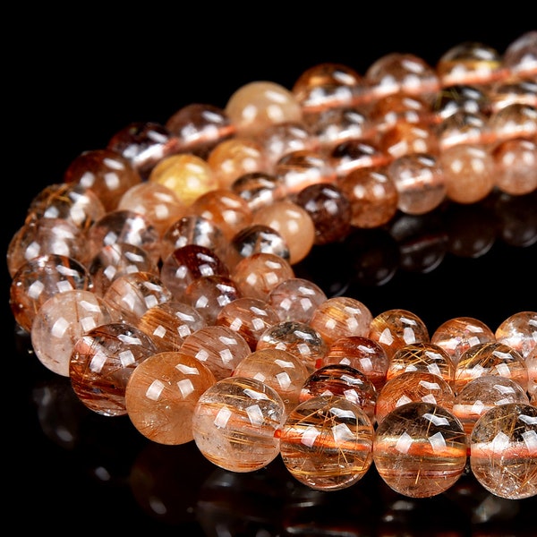 Natural Golden Copper Rutilated Quartz Gemstone Grade AA Round 4MM 5MM 6MM 7MM 8MM Loose Beads (D521)