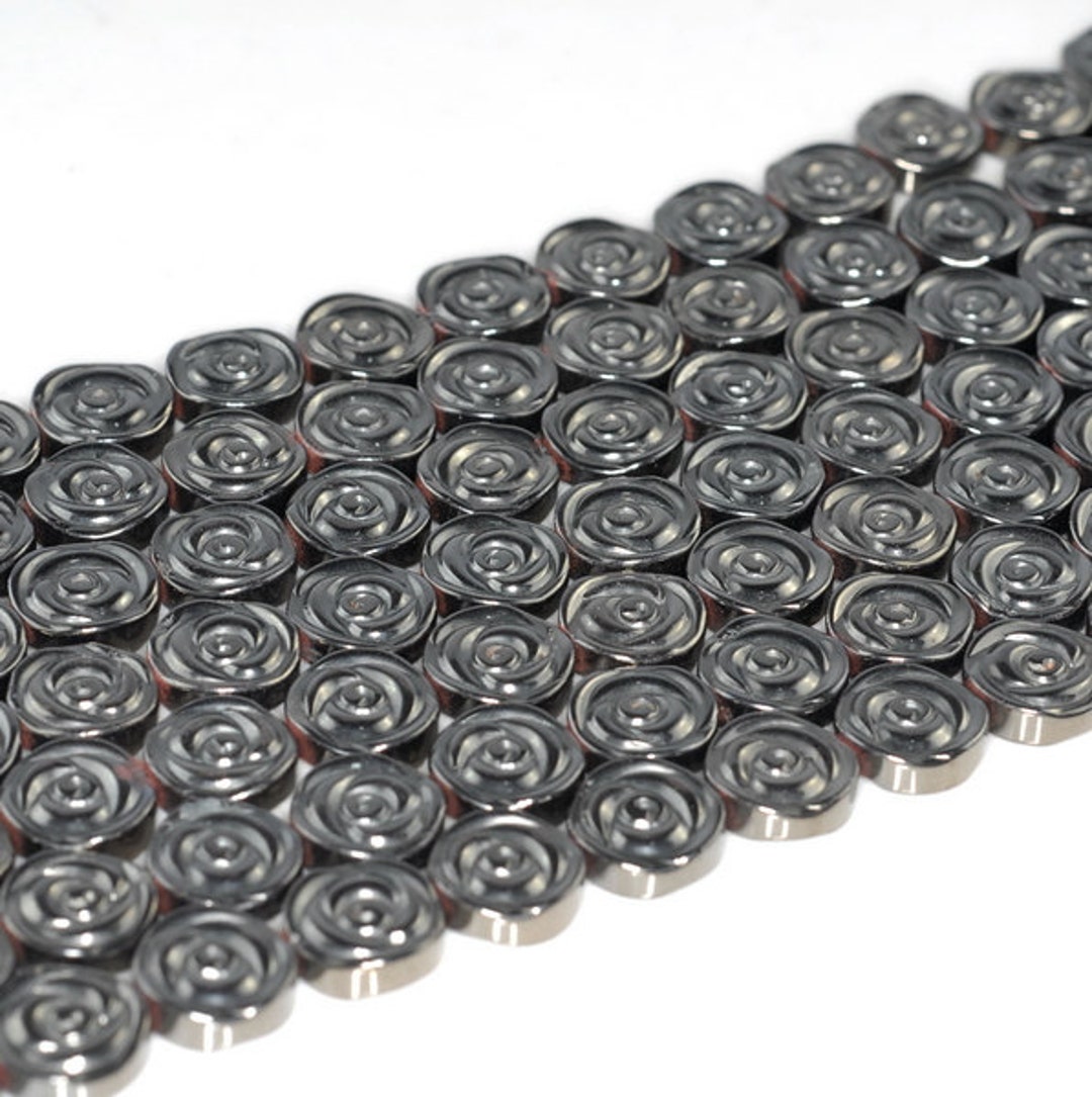 12mm Grey Hematite Gemstone Rose Flower Carved Loose Beads 16 Inch