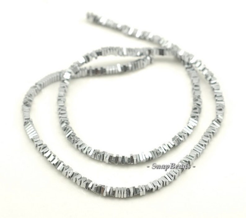 3x2-3x1mm Silver Hematite Gemstone Heishi Square Slice Loose Beads 15.5 inch Full Strand 90189040-199 image 4