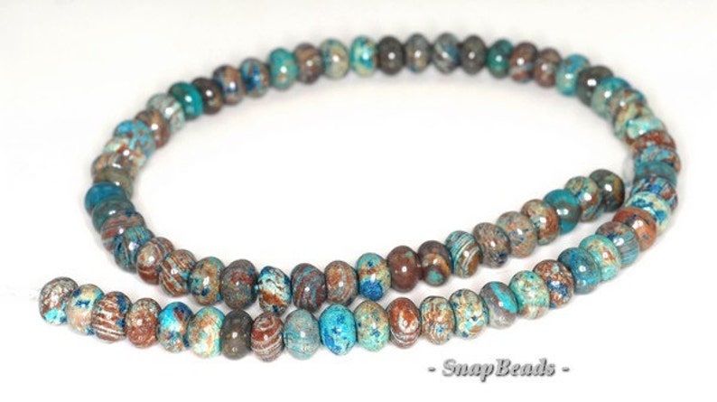 90106896-125A Turquoise Blue Brown Rondelle Calsilica Gemstones Pebble Rondelle Donut 8X5MM Loose Beads 7.5 inch Half Strand