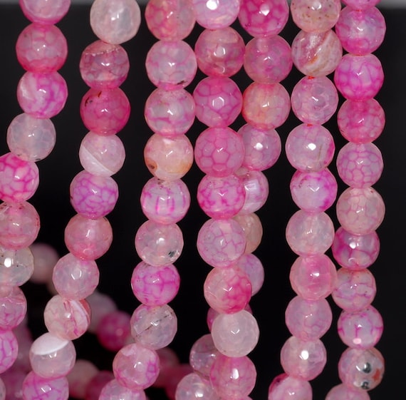 8MM ROSE PINK DRAGON VEIN AGATE GEMSTONE FACETED ROUND LOOSE BEADS 14.5/"