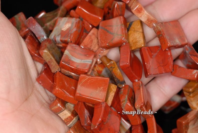 Diagonal Diamond Square Loose Beads 15.5 inch Full Strand 21mm Brick Red Jasper Gemstone Brow 90145521-237
