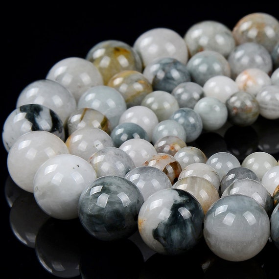 12mm HAWKS EYE AGATE Round Gemstone Beads, grey and white, natural gem