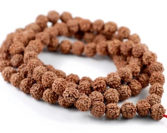 11-12mm Natural Rudraksha Bodhi Seed Gemstone Rare Mala Prayer Red Brown Round Loose Beads 45 inch 108 Beads (90182480-393)