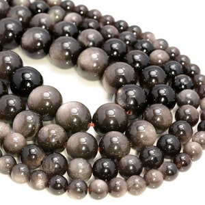 Genuine Silver Obsidian Gemstone Grade AAA Round 6mm 8mm 10mm 12mm Loose Beads (A264)